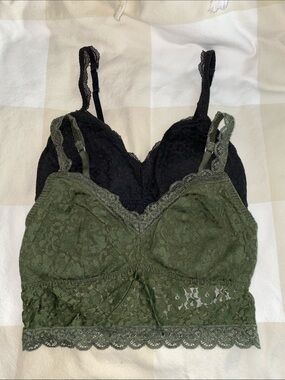 Lace Bralette Set - Olive Green & Black